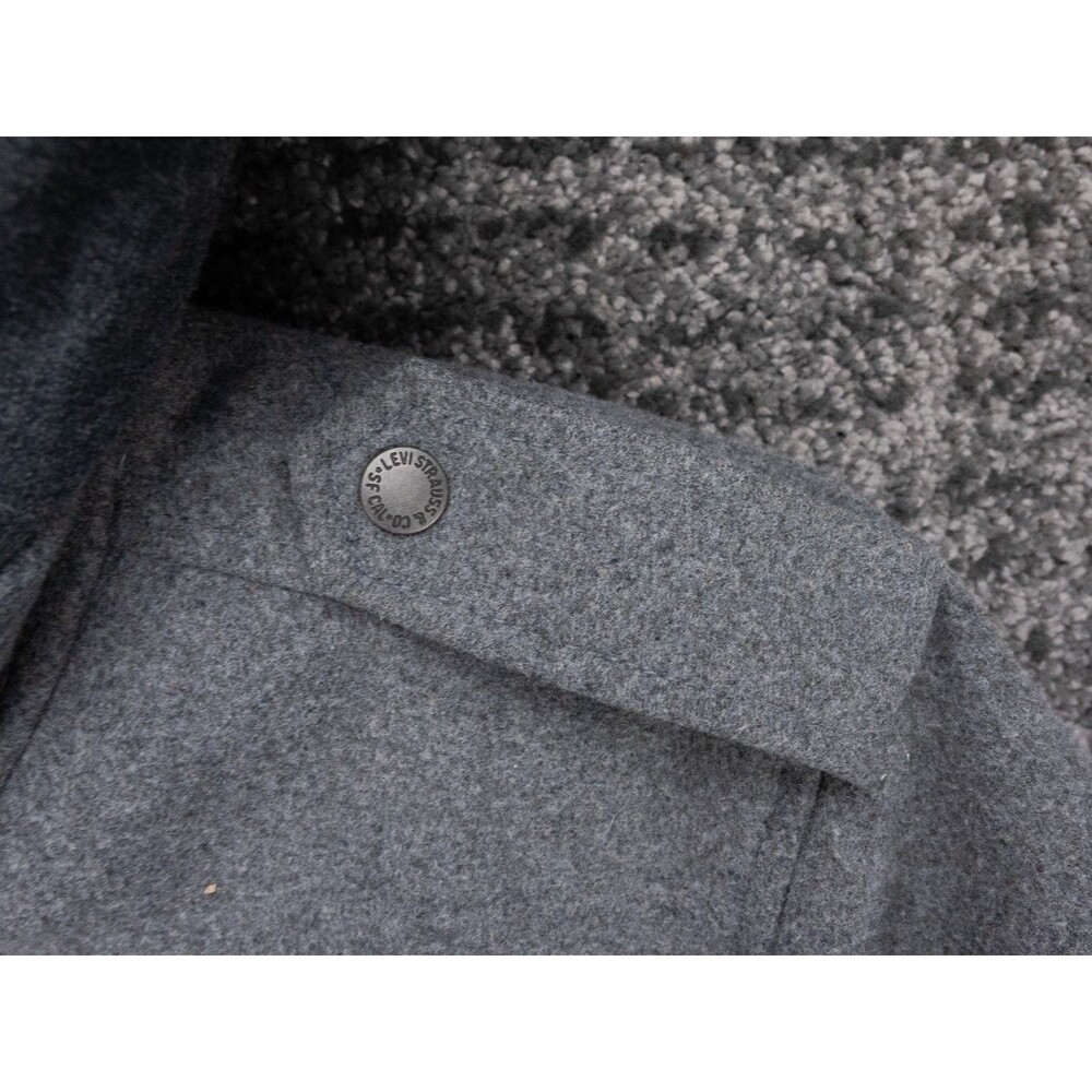 Levis Jacket Mens Large Gray Hooded Zipped Quilt Lined Wool Blend Field Military - Picture 14 of 16